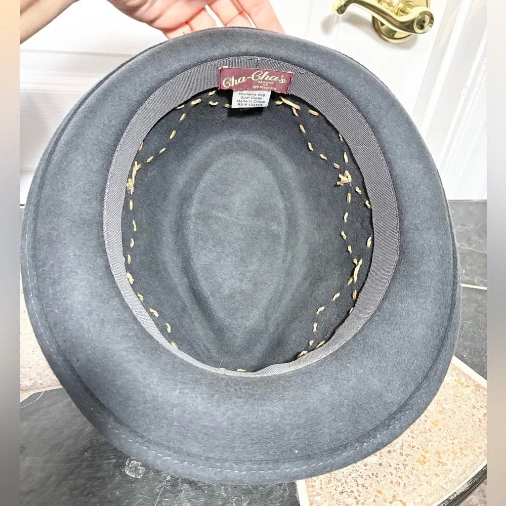 Cha Cha’s House Of Ill Repute Diamond Stitched Studded Wool Fedora Gray OS - Picture 6 of 10